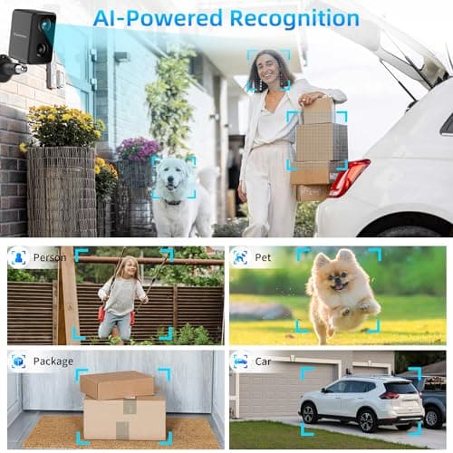 Septekon 2K Security Cameras Wireless Outdoor 4 Pack, Solar Battery Powered Camera with Two Spotlights, PIR Motion Detection Siren, Color Night Vision, 2-Way Audio, IP66 Waterpoof 5