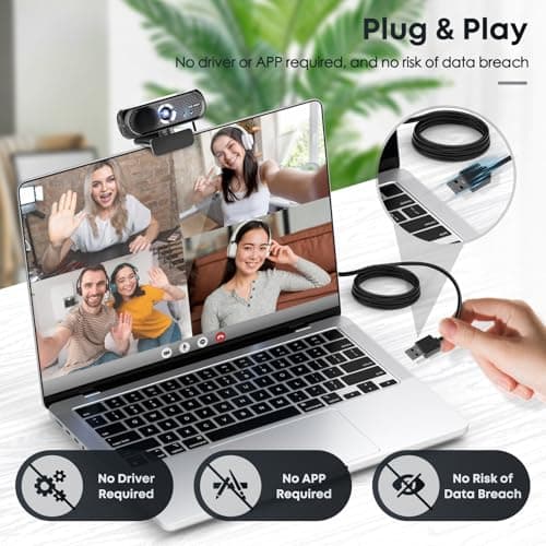 Shcngqio 1080P HD Webcam with Privacy Cover, Wide-Angle Lens, Auto Light Correction, Plug & Play USB Webcam for Laptop, Desktop (Black) 5