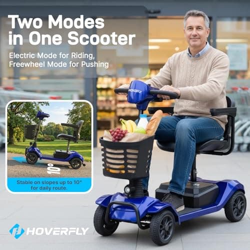 Hoverfly T4 Mobility Scooter for Seniors, Max 12.4-Mile Range & 3.7 mph, 3-Position Seat & Anti-slip Rear Wheel, Removed Battery&Quick Fold Design, Solid 9" Tire&330 lb Capacity, Ease of Assembly Blue 7
