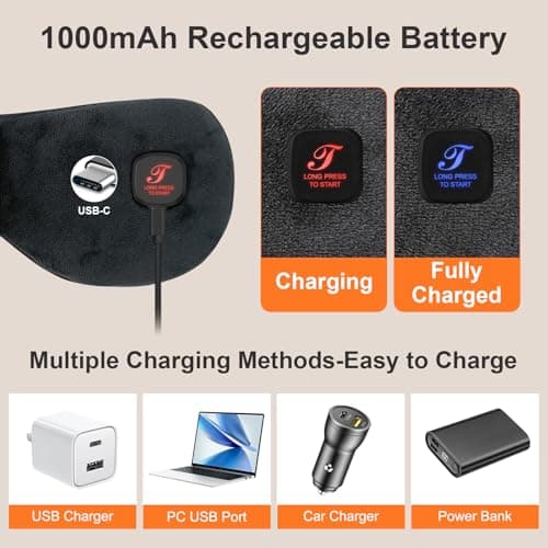 Heated Eye Mask, Cordless Warm Eye Compress for Dry Eyes, Blepharitis, Light Blocking Heat Eye Mask for Men Women, 1000mAh, Washable, Gifts for Friends, Travel(Black) 7