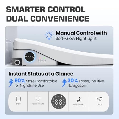 Tadashi Bidet Toilet Seat Elongated, Heated Toilet Seat, Instant Warm Water & Dryer, Feminine & Rear Wash, Self-Clean Nozzle, Slow Close Lid, Child/ECO/Silent Mode 6