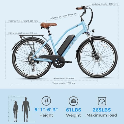 Jasion CB1 Electric Bike for Adults, 1000W Motor Peak Ebike, 450Wh Removeable Battery, 26'' City Cruiser Bicycle, 22 MPH Commuter Women Ebike, 7-Speed Gear 6
