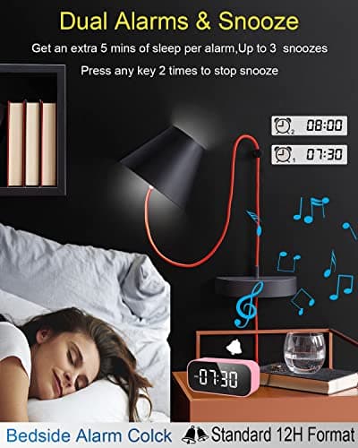 AFK Alarm Clock with Bluetooth Speaker for Bedroom,Small Digital Clock with Dual Alarms,Snooze,Mirror LED Display for Girls,Adults. 3