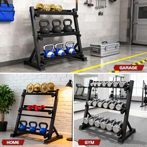 Zlinke 3-Tier Dumbbell Rack Multilevel Weight Storage Organizer for Home Gym, Weight Rack for Dumbbells, Kettlebells, 1100LBS (Rack Only) 7