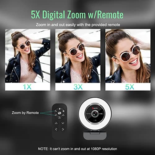 Angetube Streaming Webcam with Microphone: 1080P 60FPS USB Web Cam with Ring Light and Remote Control - HD Web Camera with 5X Digital Zoom Built in Privacy Cover,for PC|Computer|Laptop|Mac|Desktop 5