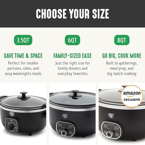 GreenLife 6QT Slow Cooker, Non-Toxic PFAS-Free Ceramic Nonstick Removable Interior Bowl, Programmable, Family Friendly, Keep Warm, Stovetop & Oven Safe, Dishwasher Safe Crock, Timer, Glass Lid, Black 10