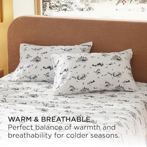 Bedsure Flannel Pillowcases Set of 2, Print Black Pillow Cases with Envelope Closure, 100% Cotton Pillowcase with Winter Forest House, Christmas Pillow Cover Gifts for Room Decor,20x30 Inches 6