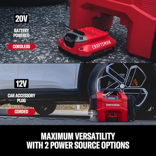 CRAFTSMAN 3-in-1 Tire Inflator, 160PSI Portable Air Compressor/Car Vacuum/Dust Blower, 20V Cordless & 12V Car Power, Air Pump with LED Light for Cars Trucks RV Tires (Battery Sold Separately) 7