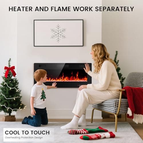 Electactic Electric Fireplace 42 inch, Recessed and Wall Mounted Electric Fireplace with Remote Control, Fireplace Heater, Linear Fireplace with Timer, Adjustable Flame Color, 750w/1500w, Black 7