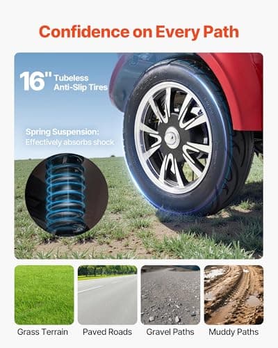 VEVOR Heavy Duty 4-Wheel Mobility Scooter, Powerful 1000W Brushless Motor, 500 lbs Capacity, 21.5 Miles Long Range, All Terrain Mobility Scooter with Lockable Trunk for Seniors & Adults 6