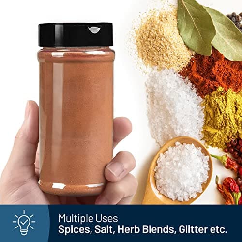 RoyalHouse 6 Pack 16 Oz Plastic Spice Jars with Black Cap, Clear and Safe Plastic Bottle Containers with Shaker Lids for Storing Spice, Herbs and Seasoning Powders, BPA Free, Made in USA 4