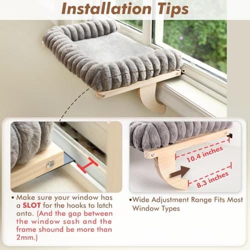 valigogo Cloud-Soft Cat Window Sill Perch with Zipper Designed Cushioned Bed, Supportive Cat Window Seat with Premium Solid Wood & Sturdy Metal Frame, Pet Hammock Bed for Large Cats (Large, Gray) 7