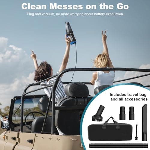Car Vacuum - Portable Vacuum Cleaner with 16.4ft Cord, Bag, LED Light & Attachments - DC 12V High Power Small Vacuum, Car Accessories 4