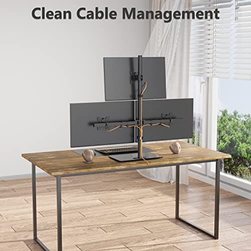 WALI Triple Monitor Stand, Height Adjustable Free-Standing Monitor Desk Mount, fits 3 Computer Screens up to 27 Inch, Holds up to 22lbs per Arm (GMF003) 7