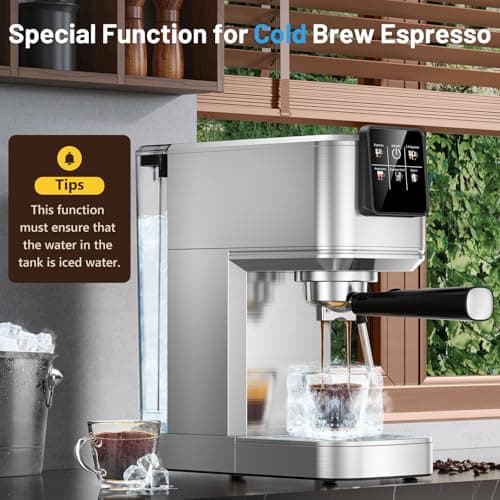 KEENSTAR 20Bar Espresso Machine with Hot & Rapid Cold Brew, Stainless Steel Coffee Makers, Espresso Maker with Milk Frother Steam Wand, Touch Screen with Water Tank for Latte, Cappuccino, Gift 5