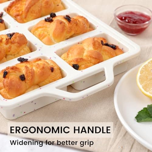 Vinino Silicone Mini Loaf Pans with Metal Reinforced Frame-2 Pack, Non-stick Silicone Bread Pan for Baking 8-Cavity, Tiny Banana Bread Set, Dishwasher Safe Brownie Pan-Cream 7