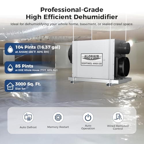 ALORAIR Whole House Dehumidifier, 104 PPD Commercial Grade Whole Home Dehumidifiers for Home, Garages, Water Damage Restoration, 3000 Sq.Ft dehumidifiers for Crawl Space 8
