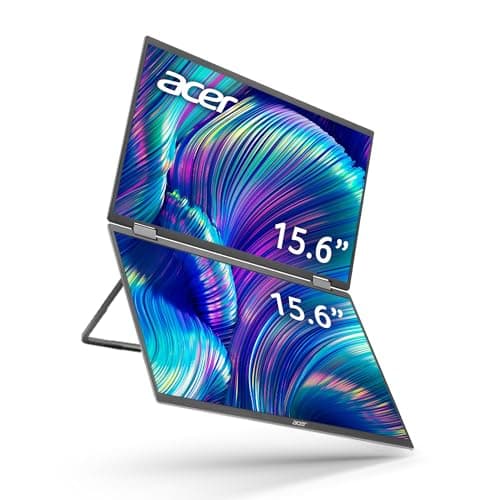 acer PD163Q 15.6” FHD 1080P Foldable Dual-Screen Portable Monitor | Auto Pivot, View Vertically or Horizontally | 2Wx2 Speakers | Plug & Play for PCs | 2 x USB 3.1 Type-C Ports & 1 x Mini HDMI