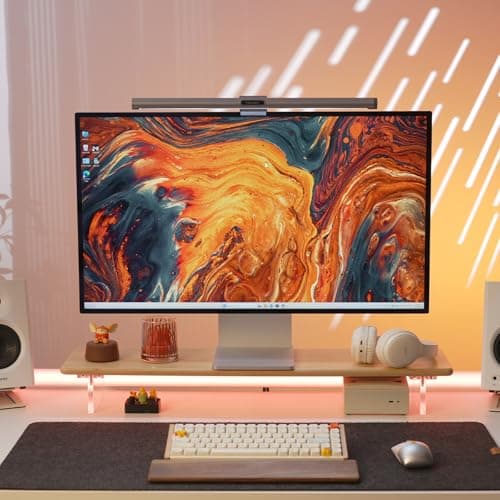 ROCDEER Bamboo Monitor Stand Riser with Acrylic Legs for Desk, 31.5 Inches Desktop Shelf Supports for PC Computer Monitor, Laptops, Printer, Speakers (Natural) 5