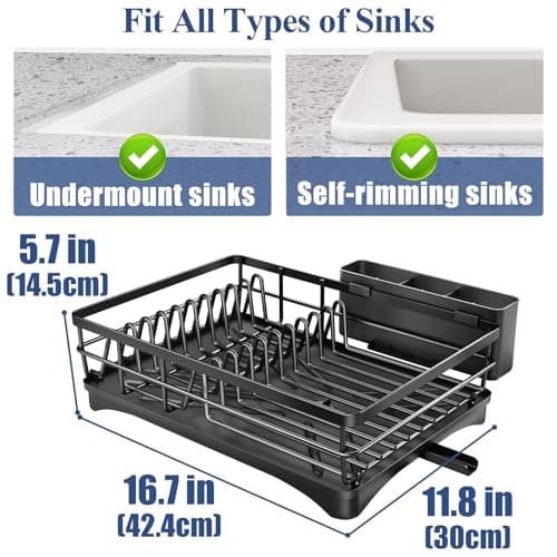 SNTD Dish Drying Rack for Kitchen Counter - Large Dish Rack with Drainboard, Rustproof Dish Drainer with Utensil Holder for Sink, Black 5