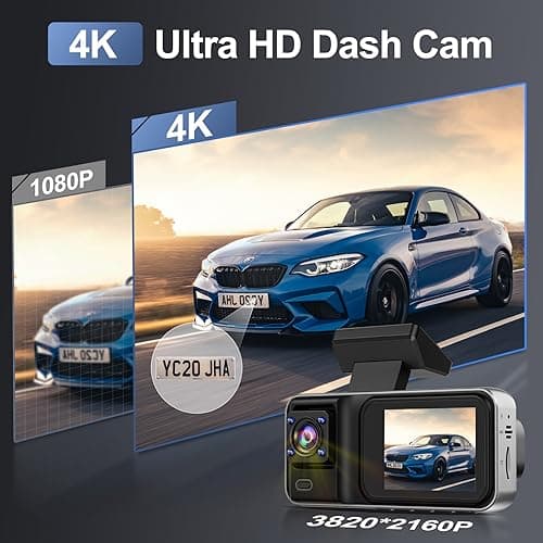 4K 3 Channel Dash Cam with 64GB Card, 4K+1080P+1440P Dash Cam Front and Rear Inside, Dash Camera for Cars with, Loop Recording, Motion Detection, 24H Parking Mode, Super Night Vision 7