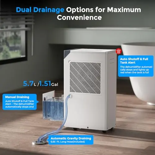 4500 Sq.Ft. Most Efficient Energy Star, Max 80 Pint/D (Standard 52Pint/D) Smart Compressor Dehumidifier with APP/WIFI, Intelligent Humidistat for Basement, Home, Bedroom, Bathroom, Garage(White) 5
