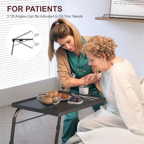 IWDOO TV Tray Table, Adjustable TV Dinner Table for Eating on Couch with Cup Holder, Folding Couch Desk with 6 Height & 3 Tilt Angle Adjustments, Comfortable Laptop Stand for Bed & Sofa, Black 5