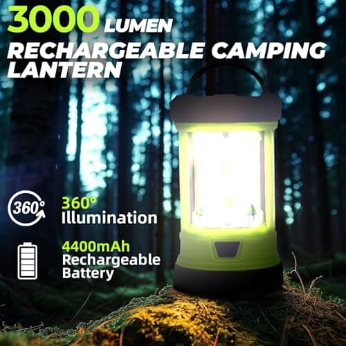 Camping Lantern 3000LM, LED Lanterns for Power Outages with 4400mAh Phone Charger, Impact-Resistant Rechargeable Lantern, 5 Light Modes Waterproof Lantern for Hurricane Emergency(Pale Green) 2