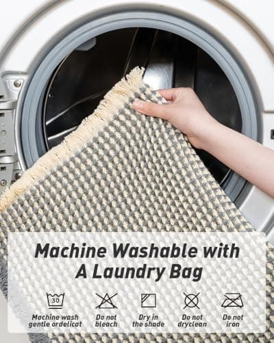 AMOAMI Upgraded Waffle Bath Mat, Super Absorbent Non Slip Bath Mats for Bathroom Floor, Machine Washable Bathroom Rugs with Tassels, Rubber Backed Bathroom Mats, Ultra Soft, 18" x 30" 6