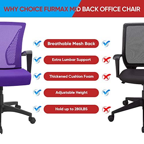 Furmax Office Chair Ergonomic Computer Desk Mesh Chair Mid Back Swivel Lumbar Support with Armrest (1, Violet) 7