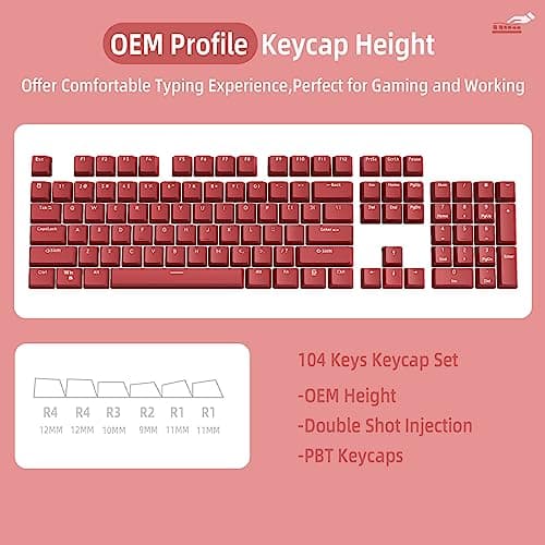 104 Key Custom PBT Keycap Set Double Shot OEM Profile for 61/68/87/98/100/104Key TKL 60% and Full Size Cherry MX Gateron Kailh Outemu Cross Type Switch US Layout Mechanical Keyboard DIY(Cherry Square) 6