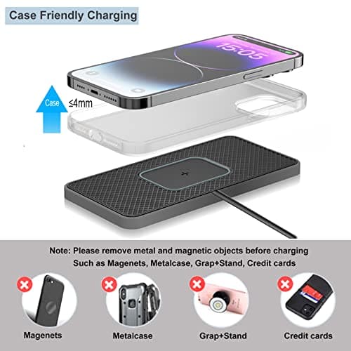 Wireless Charger Car Charging pad 15W Wireless Phone Charger Fast Non Slip Cell Phone Cordless Charging mat Compatible with iPhone 11/12/12/14/15 Galaxy S21/S22/S23/24 NOTE10(C1Pro 30cm Cable) 7