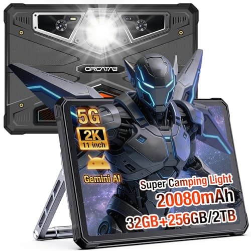 ORCATAB WT1 Pro 2026 5G Rugged Tablet Android 15, 2K 11" 120Hz 33W 20080mAh Waterproof Tablet, 32GB+256GB/2TB Outdoor Tablets, 64MP+16MP+20MP Gemini AI/IP68/5G LTE WiFi/Face ID/OTG/GPS/Camping Lantern