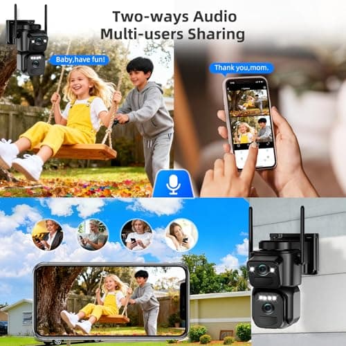 BEZOMIZ 4K Solar Security Cameras Wireless Outdoor, 5GHz/2.4GHz WiFi 360° PTZ Cameras for Home Security with Dual Lens, 2 PIR Motion Detection, Siren, Color Night Vision, 2-Way Talk, IP66 7