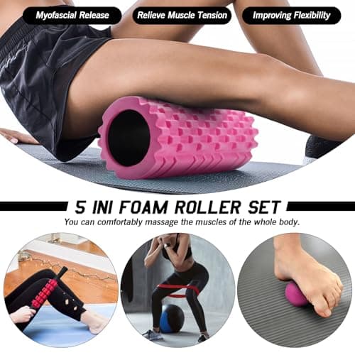 JOYENERGY 5 in 1 Foam Roller Set, Trigger Point Foam Roller Patented, Massage Stick, Massage Ball, Resistance Band for Deep Muscle Massage Pilates Yoga, Fitness Exercise for Whole Body 6