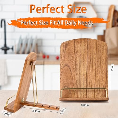 Cookbook Stand for Kitchen Counter Adjustable - Wood Recipe Book Holder for Convenient Cooking Fit iPad Tablet Recipe Book Holder 5