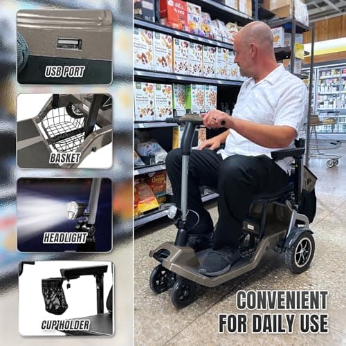 ZiiLIF R3b-Mobility Scooters for Seniors Adults Ultra Lightweight 37.5 Ibs Electric Folding 4 Wheel Mobility Scooter with Cup Holder, Compact & Convenient for Travel Airline Approved, Gray 9