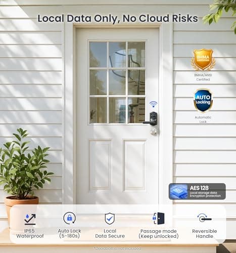 Veise VE029 WiFi Smart Lever Lock, Fingerprint Keyless Entry Door Lock with Handle, Built-in WiFi, Remote App Control, Electronic Digital Knob for Front Door and Bedroom, IP65 Waterproof, Matte Black 5