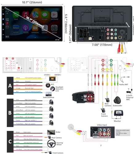 PLZ 10.1" Wireless Single Din Car Radio Stereo with Apple Carplay Android Auto Touch Screen, Car Play Audio Receivers Headunit, Bluetooth 5.3, Backup Camera, 240W, 2 Subwoofers, Navigation, FM/AM, SWC 8