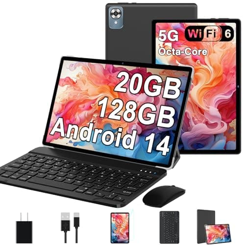 2026 Android 14 Tablet with Keyboard 20GB+128GB+1TB Expand, 10.1 Inch Octa-Core 2-in-1 Tablets with HD IPS Display, 5G WiFi 6, 6000mAh Battery, BT5.0, Split Screen, Widevine L1, Mouse, Case -Black