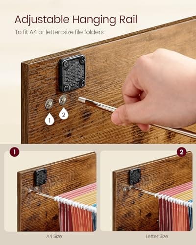 VASAGLE 4 Drawer File Cabinet with Lock, Printer Stand, Office Filing Cabinet Organizer, for A4 and Letter Size Documents, Rustic Brown and Black UOFC062B01 5