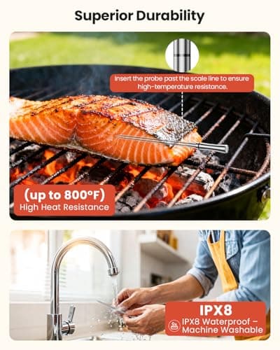 UNERVER Wireless Meat Thermometer with WiFi Unlimited Range - Ultra Thin Probe with 6 High Accuracy ±0.5°F Sensors, Digital Bluetooth Base, Login-Free Smart App, Ideal for Smoker, Oven, Rotisserie 6