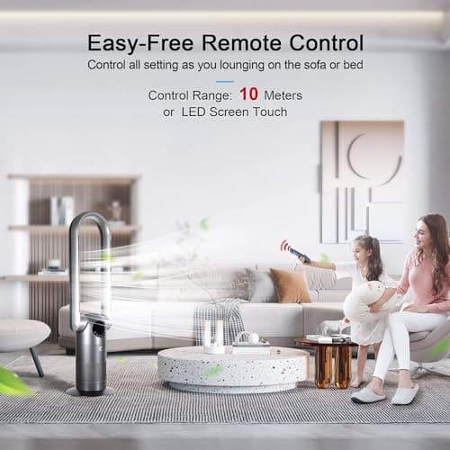 Ocean Loong Bladeless Tower Fan with Air Purifier - 120° Oscillating - Quiet Cooling Fan for Bedroom Home Office - 9 Speeds - 9Hs Timer - Remote Control - 39inch AC68P Grey 5