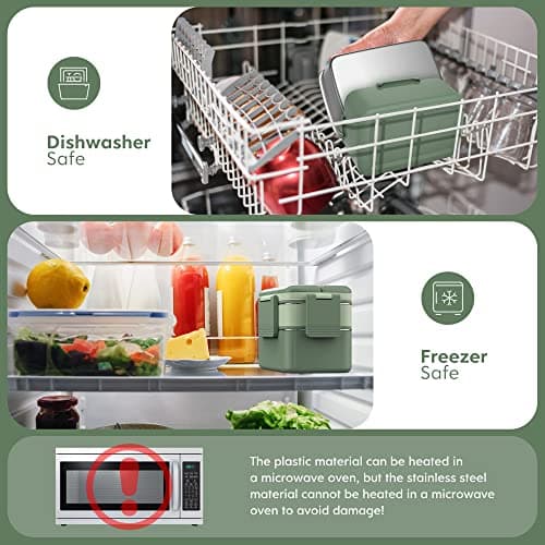 JSCARES Stainless Steel Bento Box Adult Lunch Box, 3 Stackable Bento Lunch Containers, Portable Modern Style Adult Bento Box, Leakproof 51OZ Bento Lunch Box for Kids and Adults (Green) 5