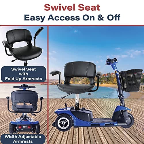 Zipr Roo 3 Wheel Mobility Scooter - Electric Powered Mobile Wheelchair Medical Aid - Folding Collapsible Compact for Travel, Seniors, Adults - Long Range Battery with Charger Basket Included 7