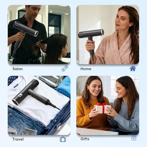 Nicebay Ionic Hair Dryer with diffuser for Curly Hair,1600W &110000RPM High-Speed Brushless Motor for Fast Drying,Professional Blow Dryer for Women,Low Noise,Lightweight,Lock Function,Travel HomeSalon 8