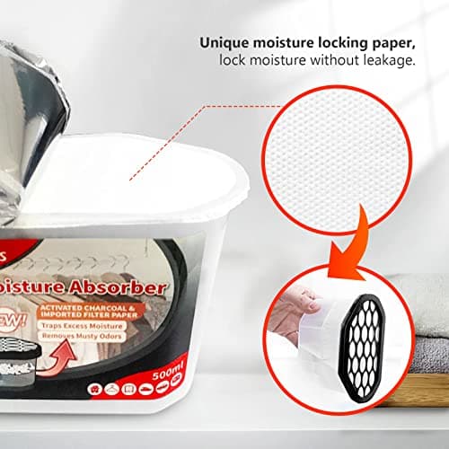 Vacplus Moisture Absorbers 6 Pack, Portable Humidity Absorber Boxes for Your Bathroom, Closet & Car, Dehumidifier with Activated Carbon, 10.5 Oz 6