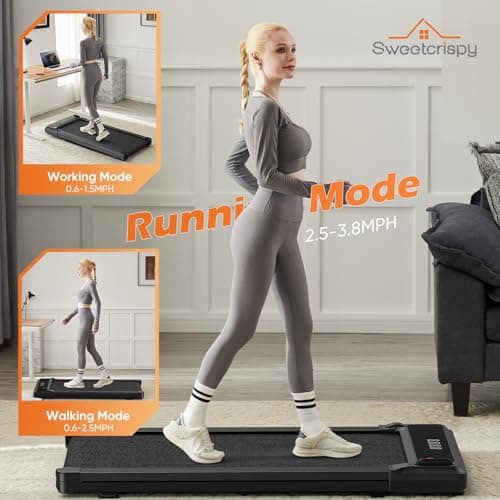 Sweetcrispy Compact Armless Treadmill for Small Spaces, Quiet Under-Desk Walking Pad, Slim & Portable Design for Home Office Workouts, Ideal for Apartments and Work-from-Home Fitness, Bright Black 8