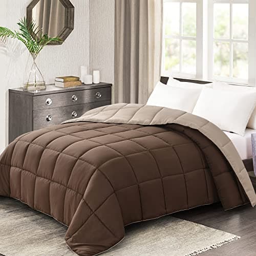 Homelike Moment Twin Comforter Duvet Insert - Brown Down Alternative Bed Comforter Twin Size, Lightweight Bedding Comforters Quilted Soft All Season Reversible Chocolate Brown/Beige
