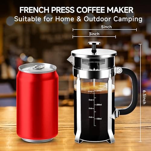 YMMIND French Press Coffee Maker 304 Stainless Steel Coffee Press,with 4 Filters System, Heat Resistant Thickness Borosilicate French Press Glass, BPA-Free Brewed Tea Pot Coffee Plunger(Copper 12oz) 4